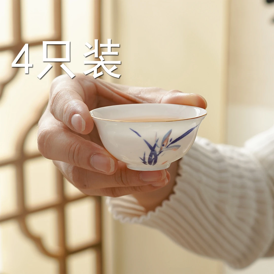 恒丰源 品茗茶杯 骨瓷薄胎  盖碗 高档功夫茶具 主人杯中式釉下彩