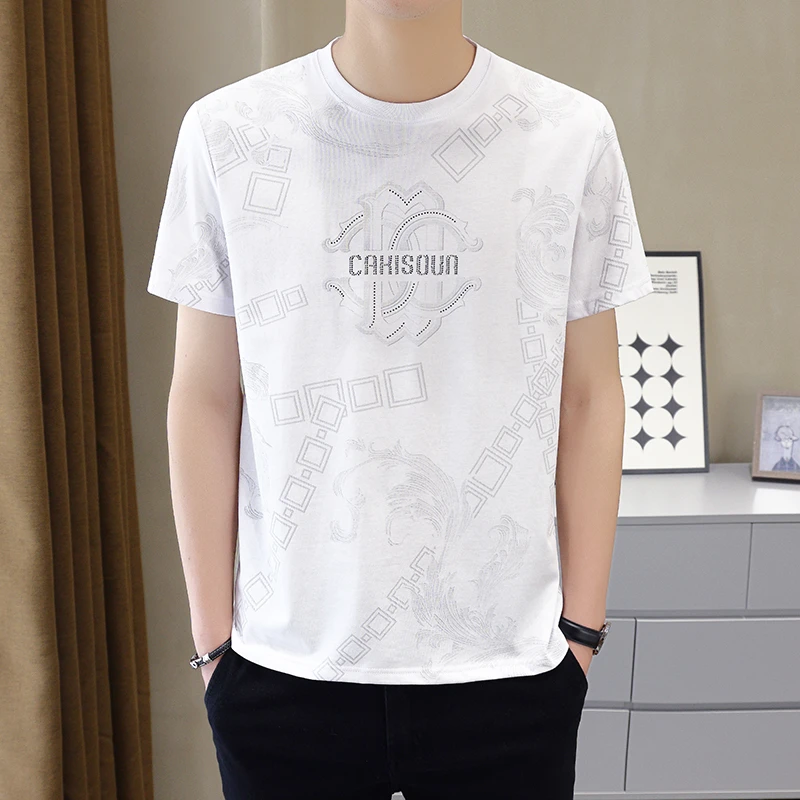 夏季新款冰丝短袖t恤男士时尚薄款修身百搭冰感速干圆领半袖上衣