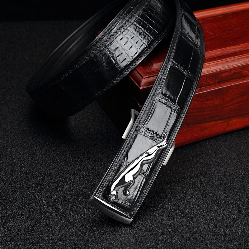 保真正品 豹子不锈钢的全钢扣头男士休闲豹头板扣腰带真皮 皮带男