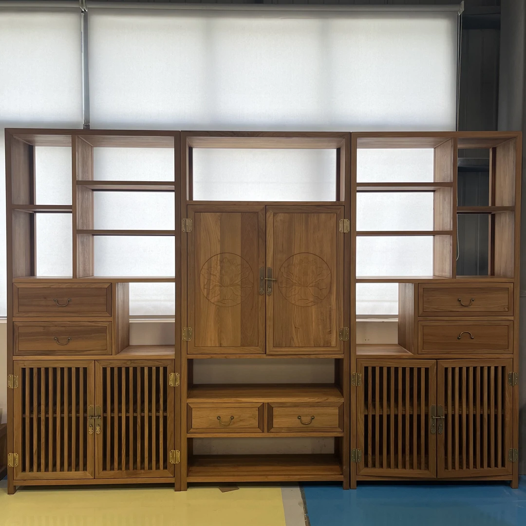 小钟 益清书柜 缅甸柚木博古架组合实木原木书架组合新中式置物架