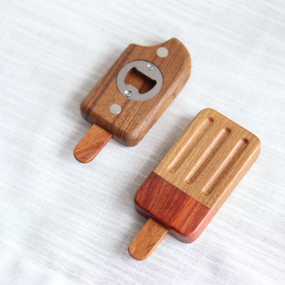 小钟名木 缅甸柚木花梨木家用创意开瓶器冰箱贴木质啤酒磁吸启瓶