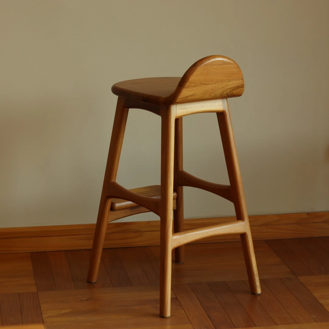 小钟 月弧吧台凳原木吧台凳靠背家用高脚椅餐厅实木环保北欧简约