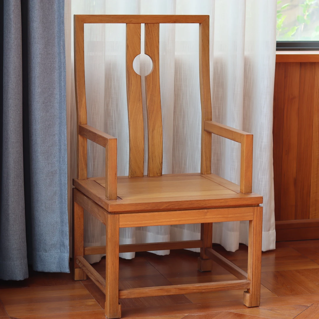 小钟 南官帽椅 缅甸柚木新中式家用实木椅茶椅书桌椅主人椅