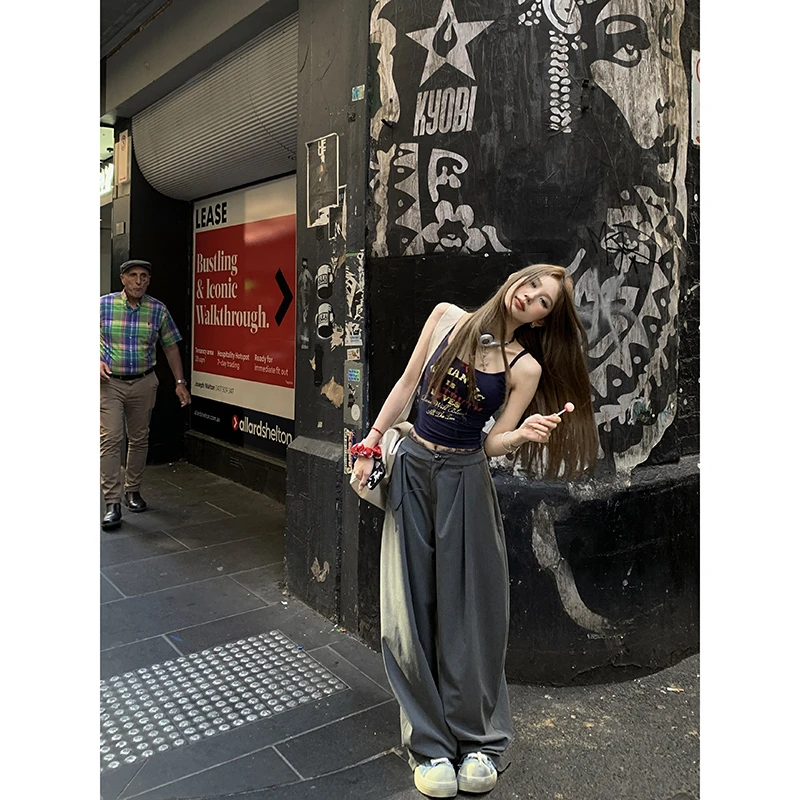 Tongiiuu 夏日松弛感 高腰直筒宽松显瘦西装裤女阔腿休闲拖地长裤