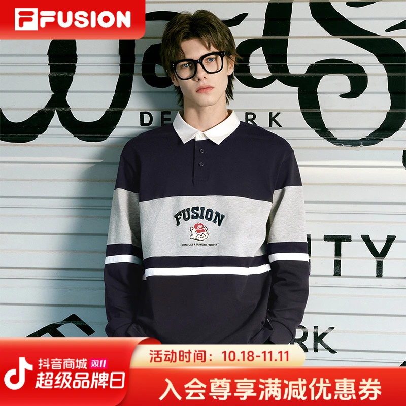 FILA斐乐纯棉复古潮流宽松长袖POLO衫男款休闲上衣T11U432201F