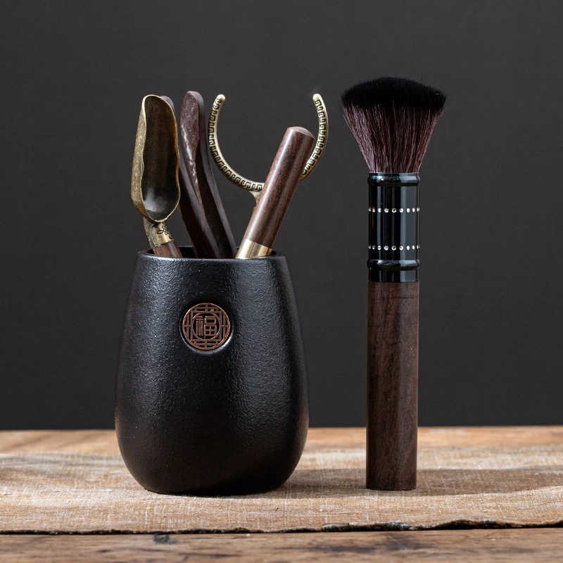 茶道六君子日常茶夹茶针茶勺养壶笔杯茶道筒叉茶具配件搭配釉面