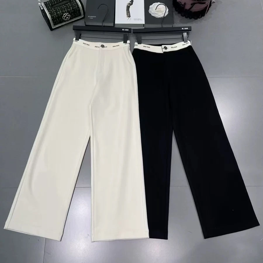 W2292-字母加绒高腰显瘦羊绒垂感休闲直筒裤