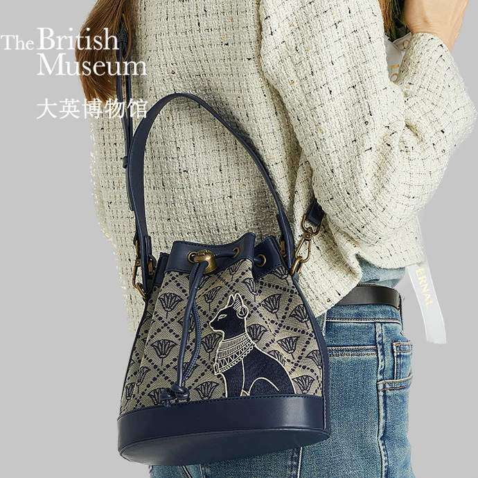 大英博物馆盖亚安德森猫提花水桶包单肩斜挎包包女款通勤生日礼物