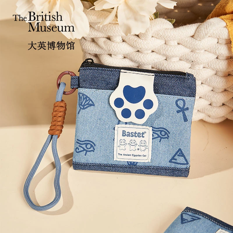 大英博物馆萌猫牛仔卡包挂饰零钱包钥匙包开学中秋生日礼物女生