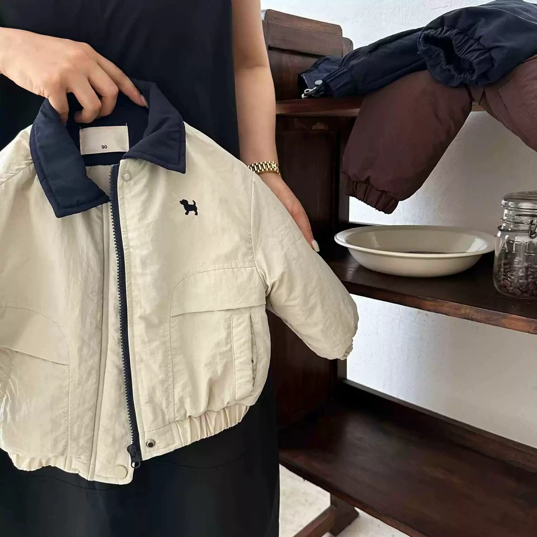 男童棉服2024新款秋冬男女童潮牌儿童夹棉外套卡通小狗翻领棒球服