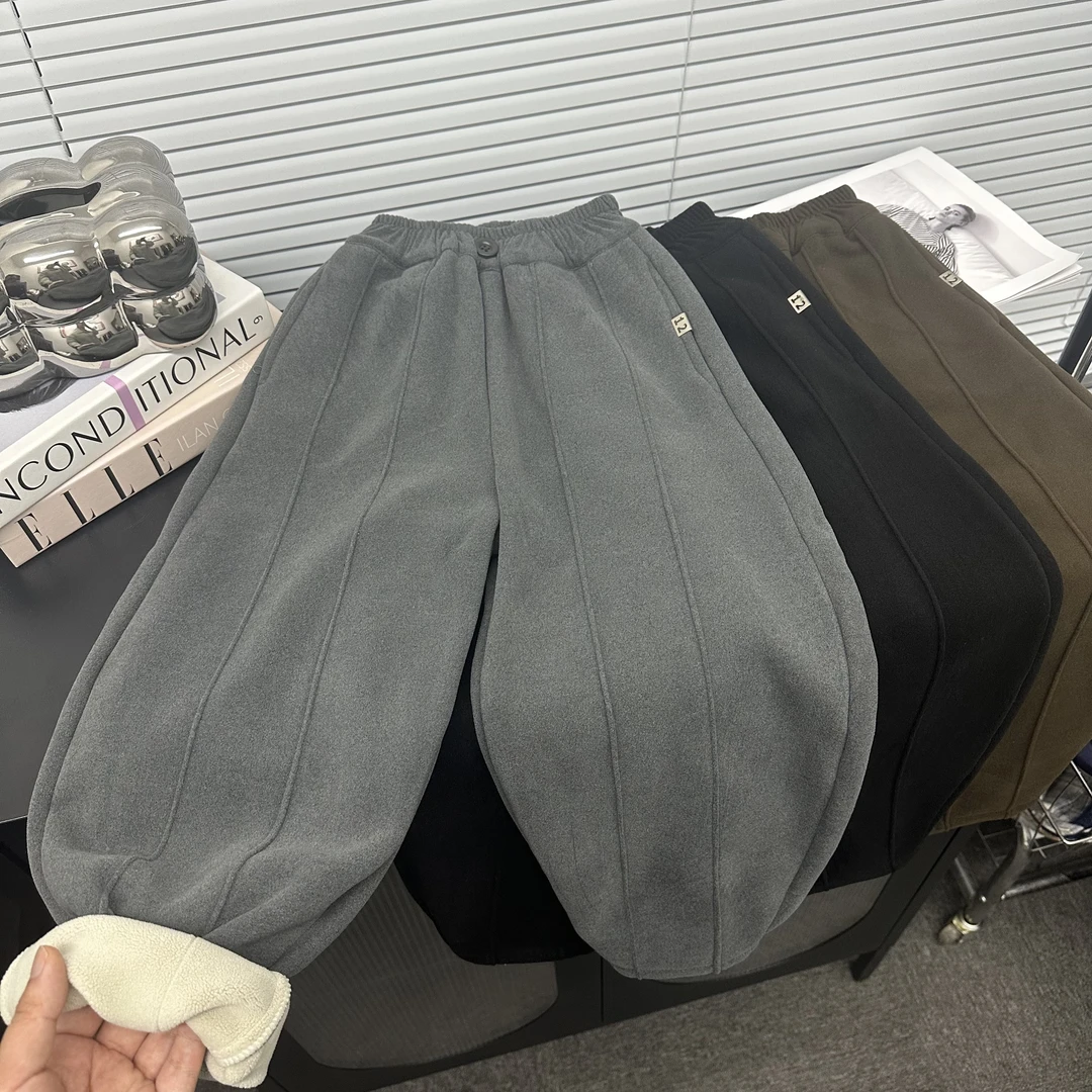儿童德绒加厚休闲裤2024冬季男女童一体绒潮流保暖奥粒绒韩版长裤