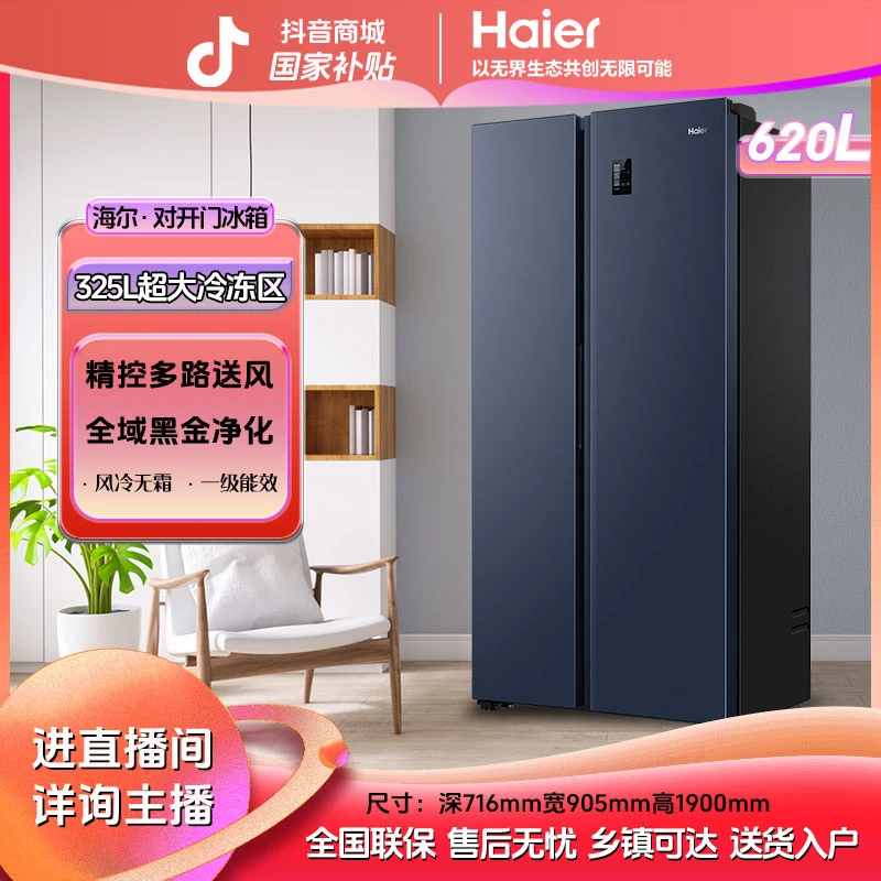 Haier/海尔双开门620L变频一级能效大冷冻空间净味大容量静音冰箱