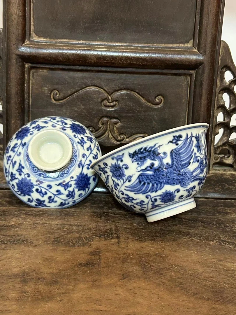 手工手绘柴窑仿明凤穿花茶器