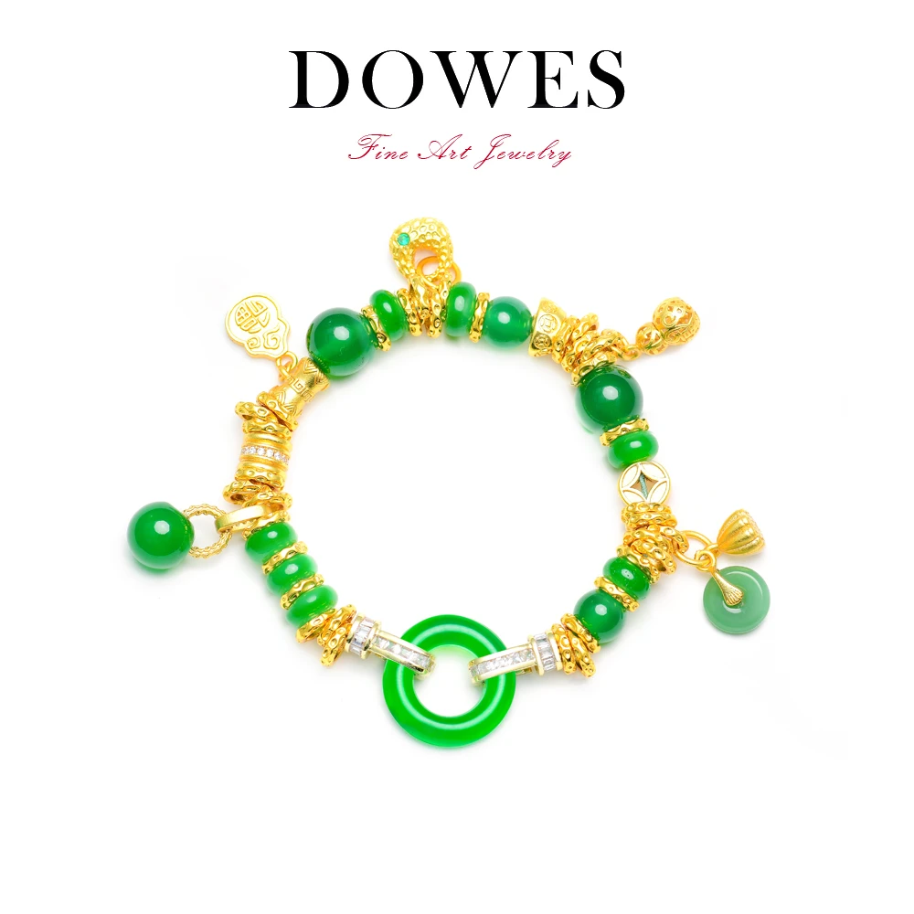 DOWES 铜合金手链 国风时尚手工绿色盘缠手串绿色手链