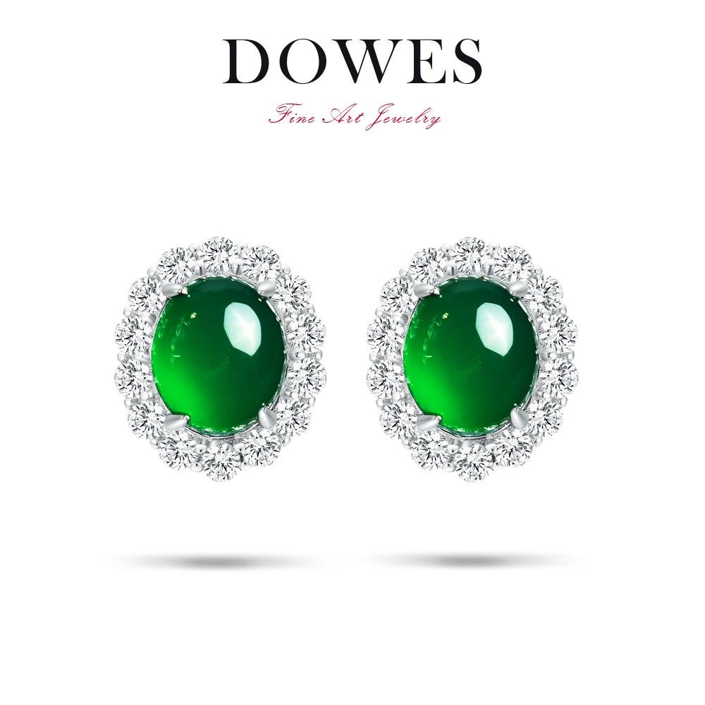 DOWES天然玉髓绿色小蛋面简约国风耳饰