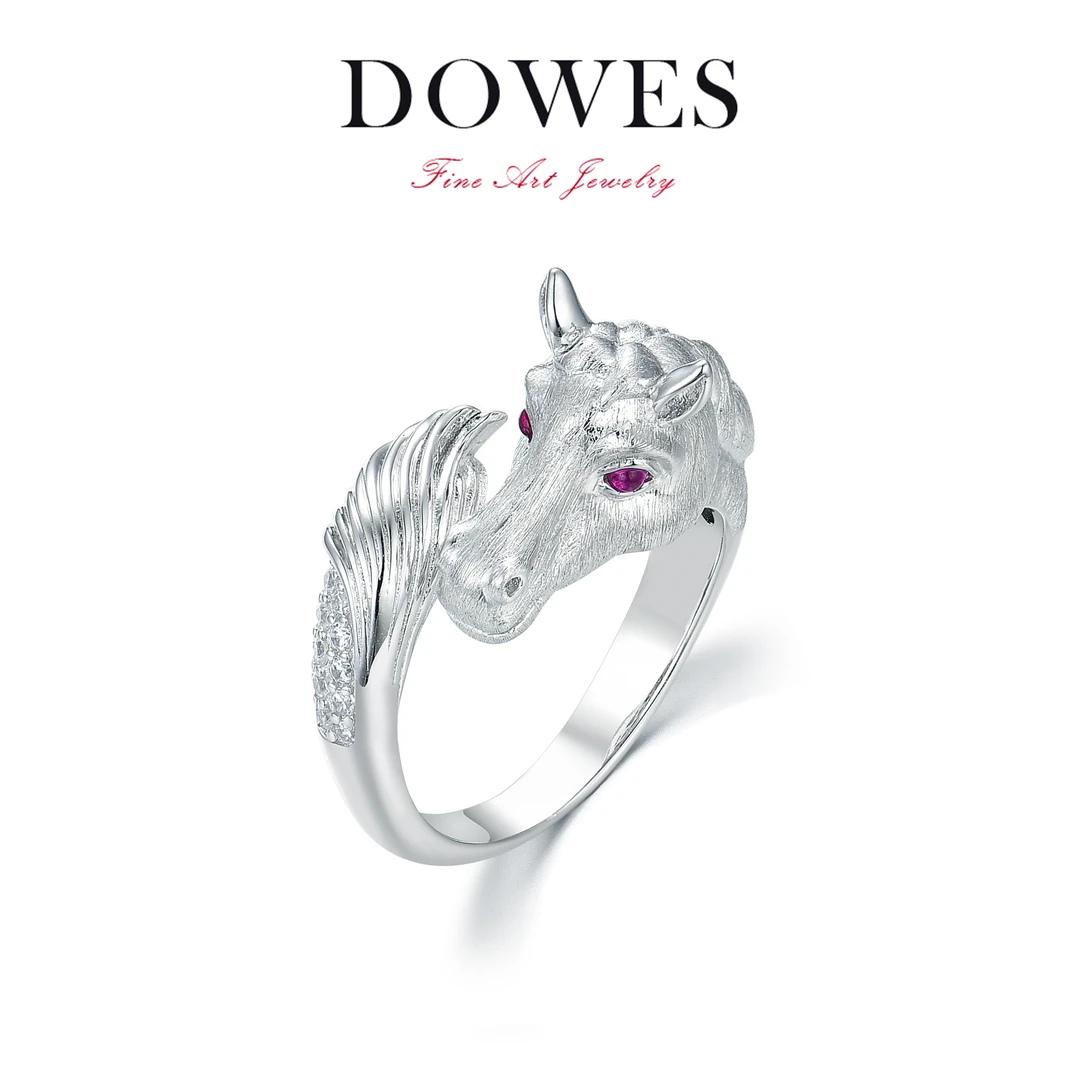 925银合成锆石戒指 【马到功成 】拉丝马头设计戒指生肖银戒