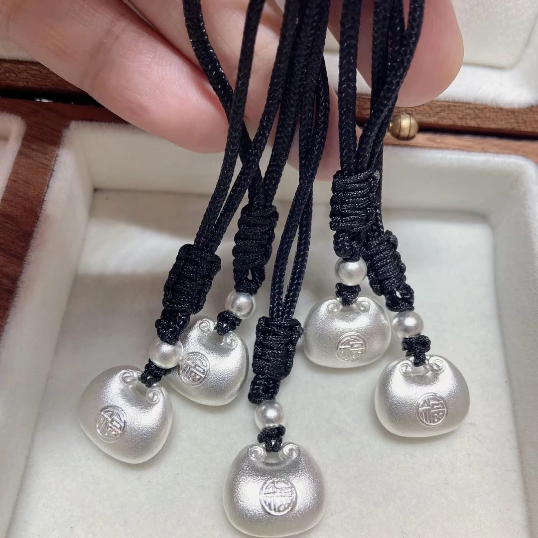 吊坠足银 999足银实心小胖福项链挂坠颈绳古法元宝送女友生日礼物