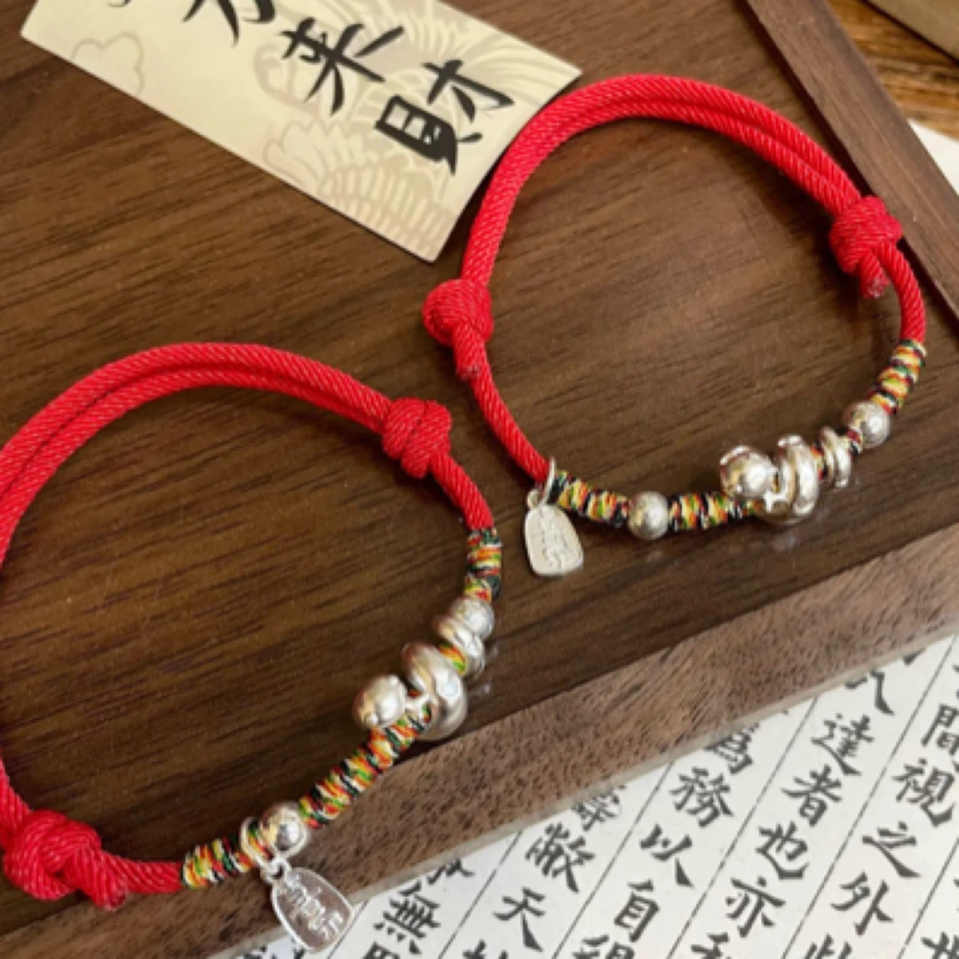 足银手链 普陀山2025属蛇本命年红绳手链女卷卷福蛇编织佩手绳男