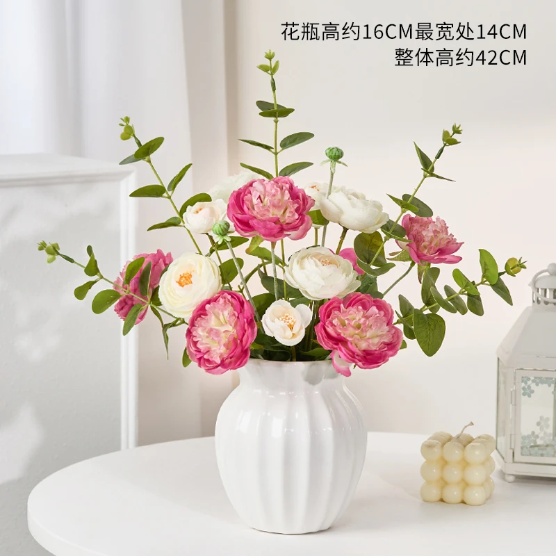 洋牡丹假花仿真花摆设客厅餐桌插花高档装饰仿生干花花束花艺摆件