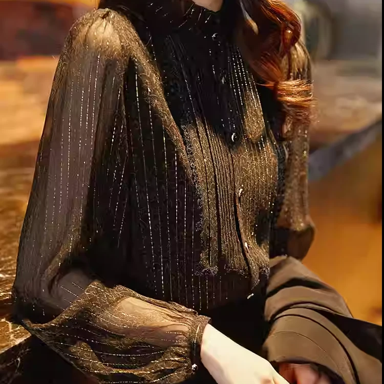 2024新款法式洋气设计感烫金衬衫女减龄百搭时尚气质秋冬