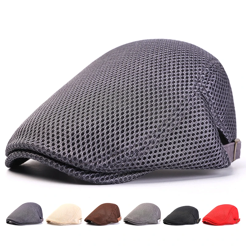 前进帽子男夏季遮太阳帽透气贝蕾帽中老年人鸭舌帽镂空网眼防晒帽