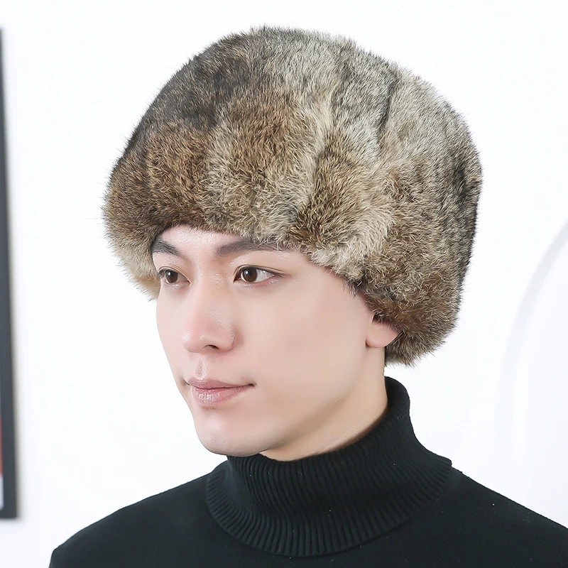 中老年帽子男冬季兔毛帽加厚保暖护耳东北户外运动爸爸爷爷皮草帽