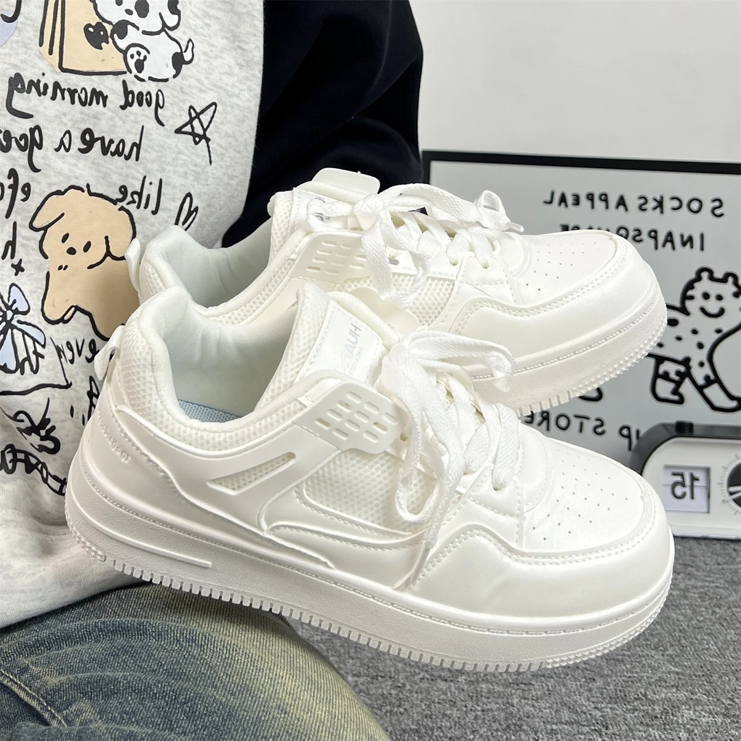 环球女鞋网面透气板鞋2024夏季新款百搭厚底高中生运动休闲鞋子女