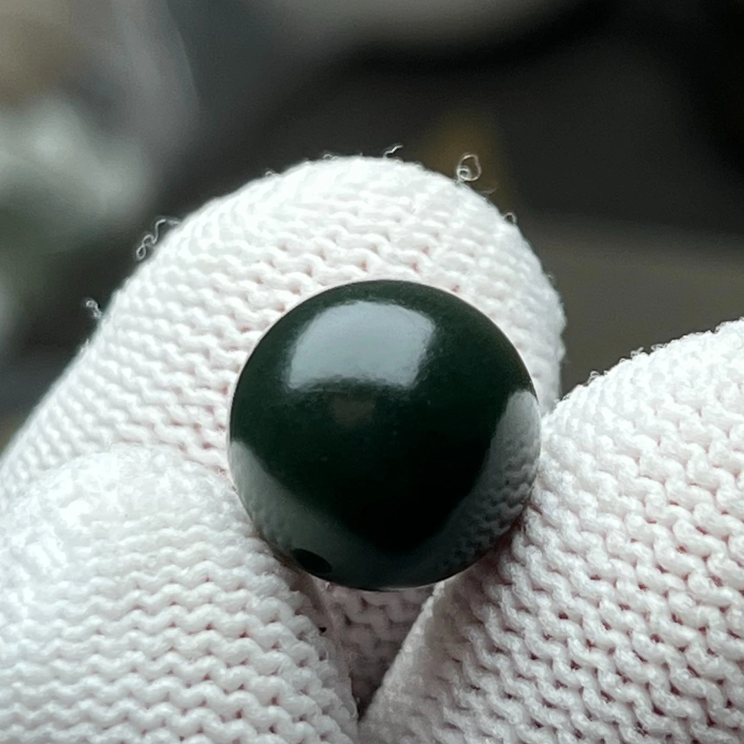 和田玉塔青蓝调柔光圆珠特细直径12mm