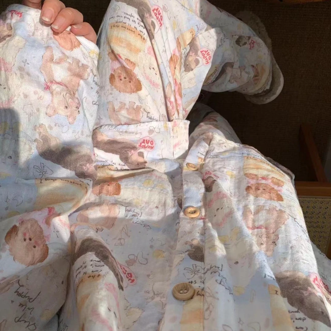 睡个好觉 狗狗乐园 圆领家居服套装A类全棉双层纱布柔软长袖+长裤