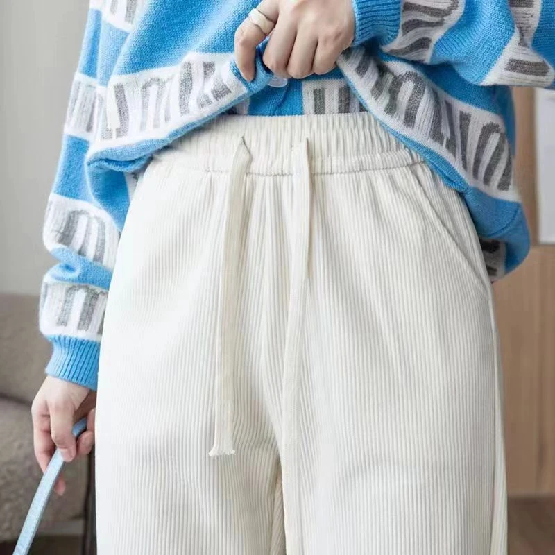 【有口袋】窄版阔腿裤女2025秋冬新款垂坠感欧棉绒女裤直筒裤百搭