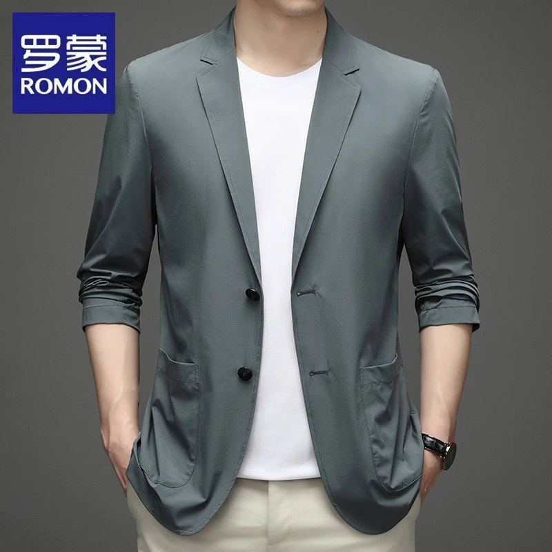 罗蒙春秋季新款时尚便西商务高档男士西服休闲修身纯色外套开衫潮