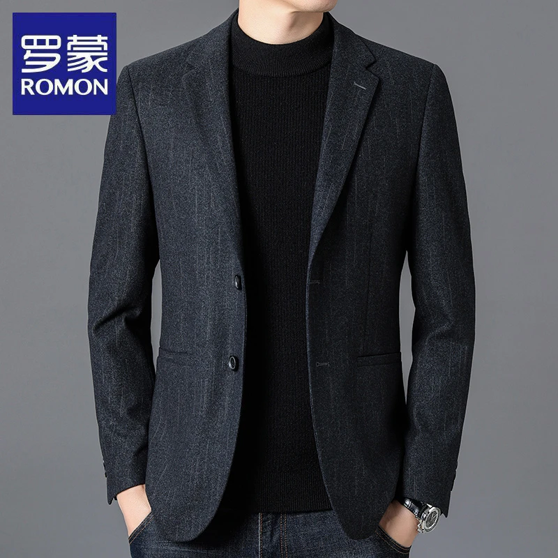 罗蒙韩版秋冬季中青年西装男士时尚高档外套修身休闲商务潮流西服