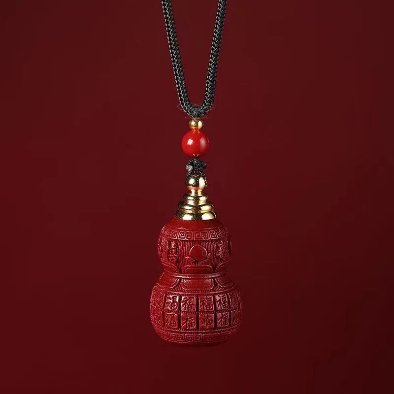 非金属吊坠 葫芦吊坠空心瓶子装天然原石项链红色雕刻挂坠精美