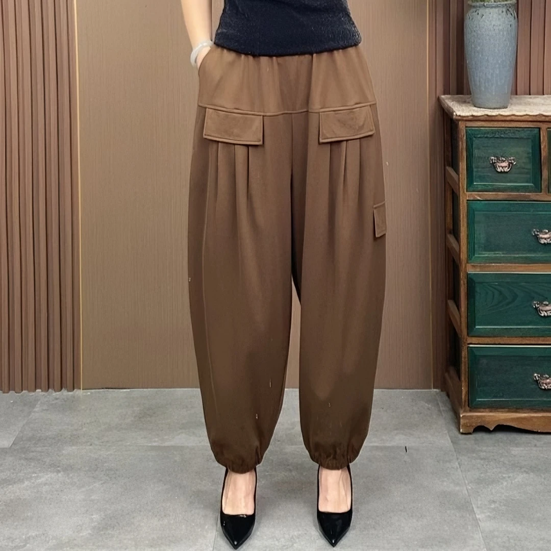 2023新款哈伦裤休闲裤女显瘦松紧腰萝卜裤宽松九分高腰百搭气质裤