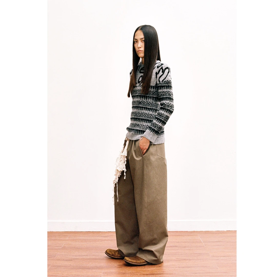 陈列品微瑕 TRINITE 灰色标语费尔岛图案拼接宽肩毛衣