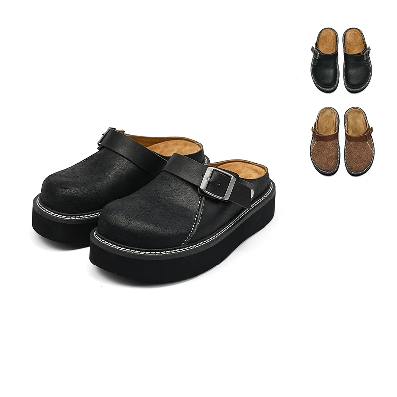 Gemini 买手店 pinkpunkplank 厚底长绒毛棕色勃肯鞋包头半拖鞋女