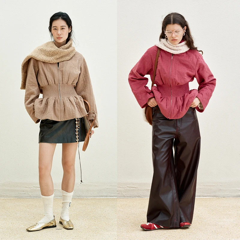 Gemini 买手店 MEDIUM WELL 撞色围巾收腰外套女秋冬上衣高级感