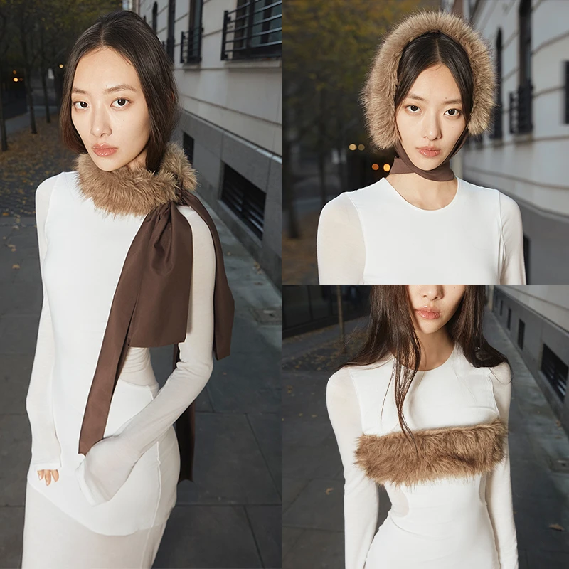 Gemini 买手店 YIFU LU 多功能毛毛领巾女围脖小众设计感围巾