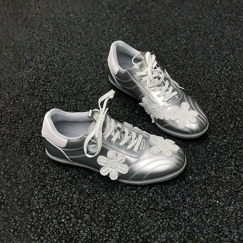 现货Gemini买手店pinkpunkplank银色运动平底系带休闲女单鞋鞋