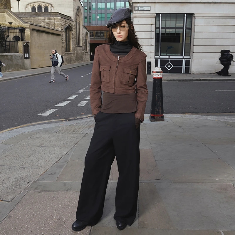 Gemini 买手店 YIFU LU U领金扣修身工字口袋小香风短款夹克外套