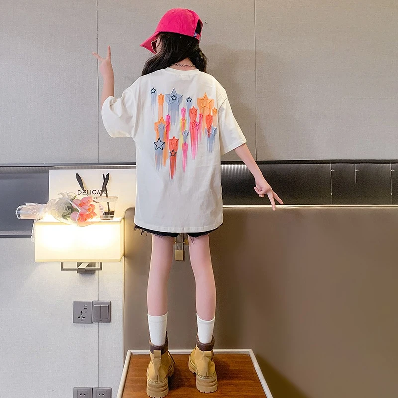 【100%纯棉】女童短袖夏装2023新款儿童洋气夏季网红半袖上衣潮