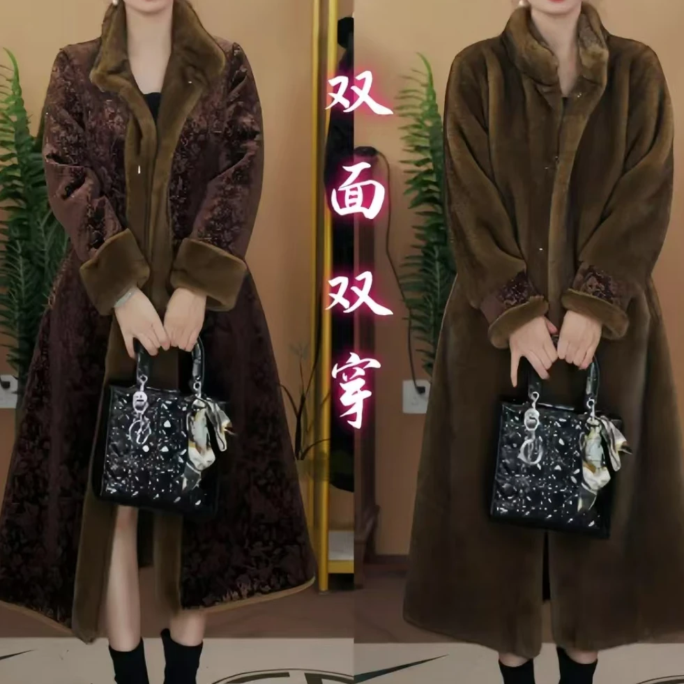阿芝专属【双面双穿海宁正品】严寒一体设计时尚冬季轻奢长大衣女款