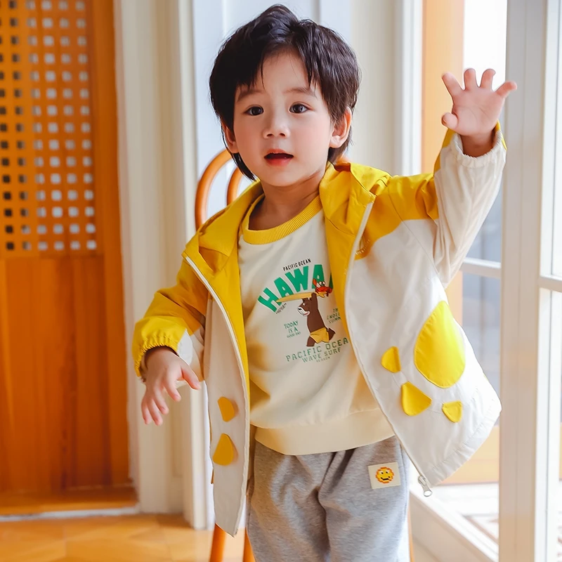 品牌男童外套秋款冲锋衣2024款洋气中小童帅酷连帽上衣XBW45893