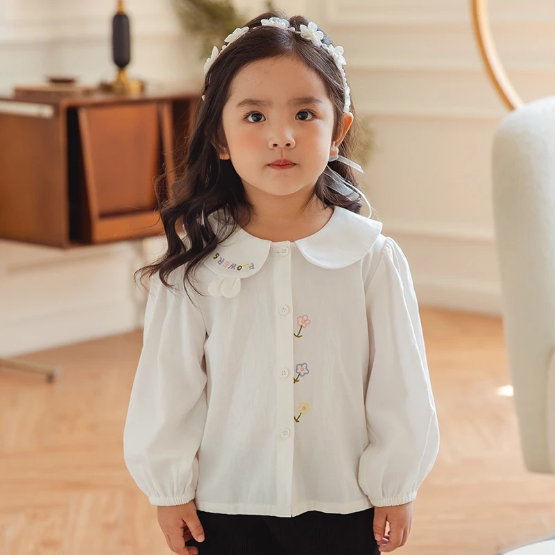 品牌女童白色衬衫春秋季新款儿童纯棉百搭长袖衬衣XGC45667