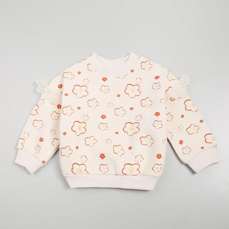 品牌女童加绒秋冬卫衣新款保暖宝宝打底衫花朵上衣XGE47019