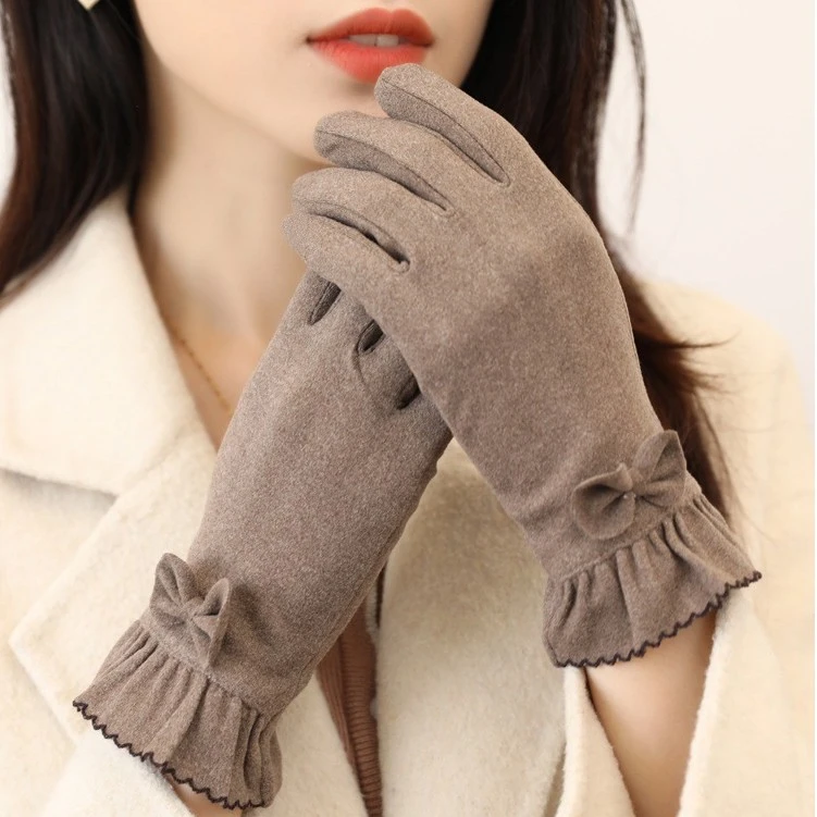 手套女秋冬季可爱韩版保暖触屏学生骑行开车防寒春秋薄款弹力五指