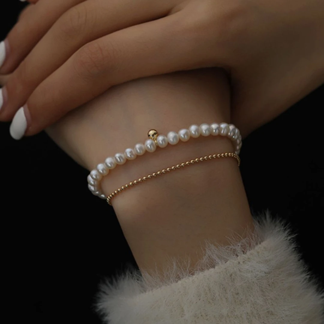 铜合金仿珍珠手链 2005轻奢气质双层叠戴手链