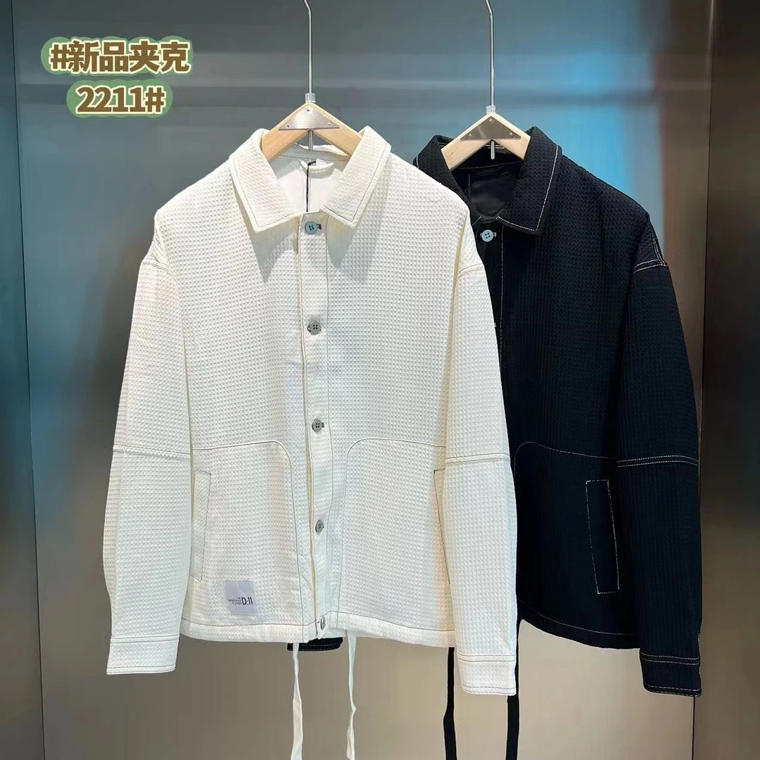 简约新款潮牌宽松版休闲时尚春夏百搭纯色外套男款明线潮流春秋