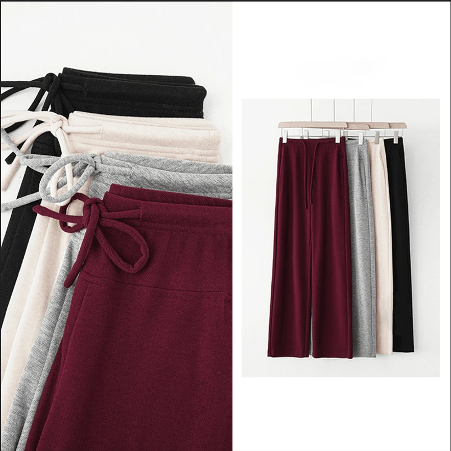 【秋款上新】羊 绒蚕 丝高腰休闲宽松显瘦弹力百搭窄版垂感直筒裤