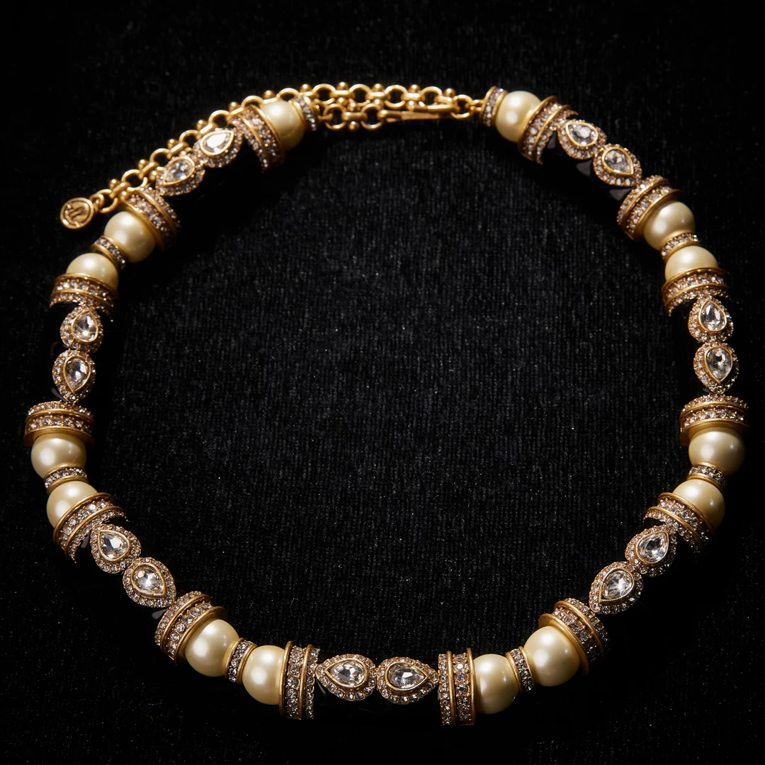 铜合金合成锆石项链 中古气质小众奢华项链KK-91195